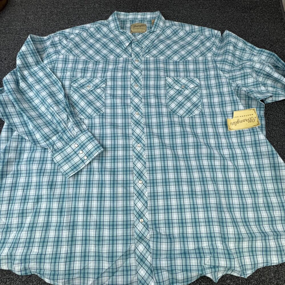 Wrangler Shirt Mens 5XL Blue Plaid Long Sleeve Snap Button Up Pocket Casual